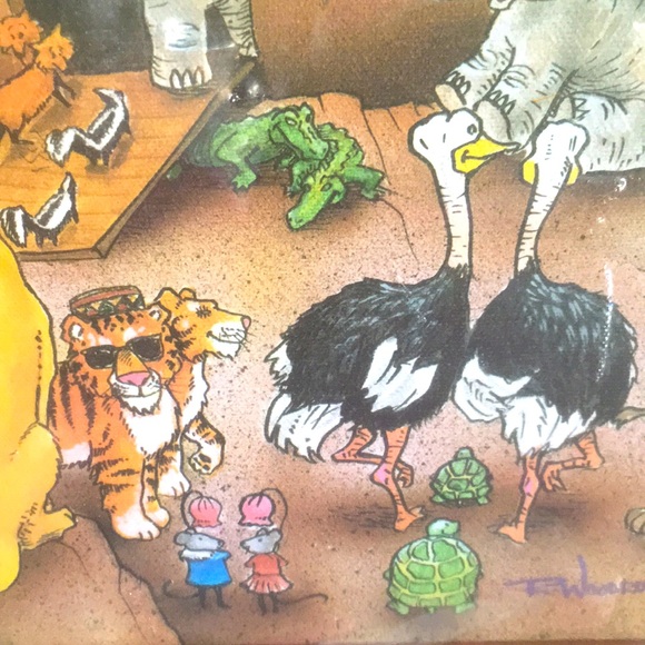 Noah’s Ark Canvas Painting Wood Frame Nursery Kids Room Wall Art - Picture 7 of 16